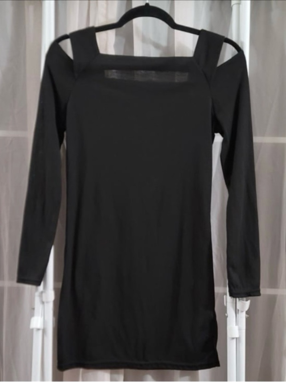 Black Shoulder-Cut Ribbed Dress